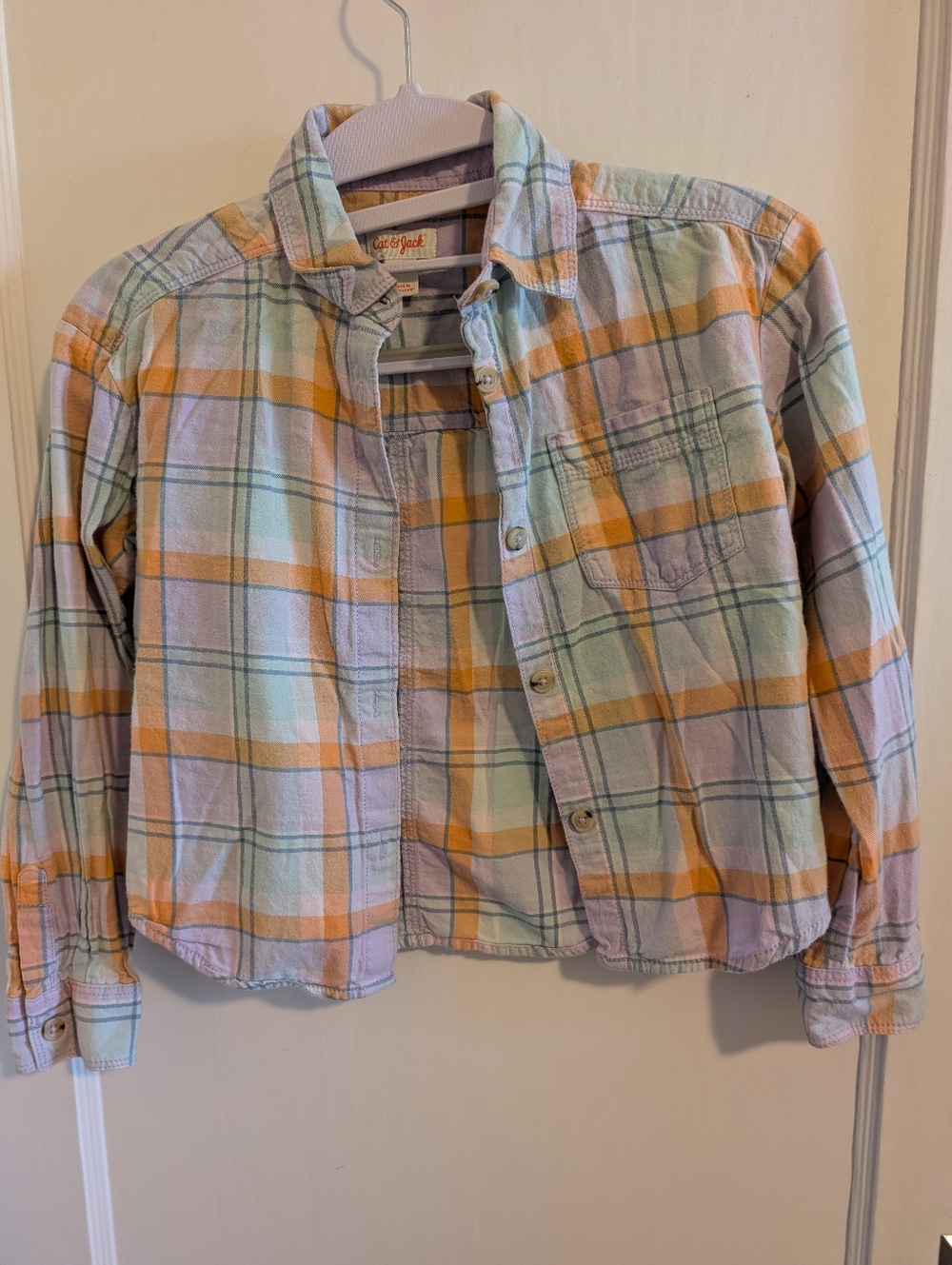 Cat And Jack Pastel Plaid Button-Up Shirt for Kids Size 7/8